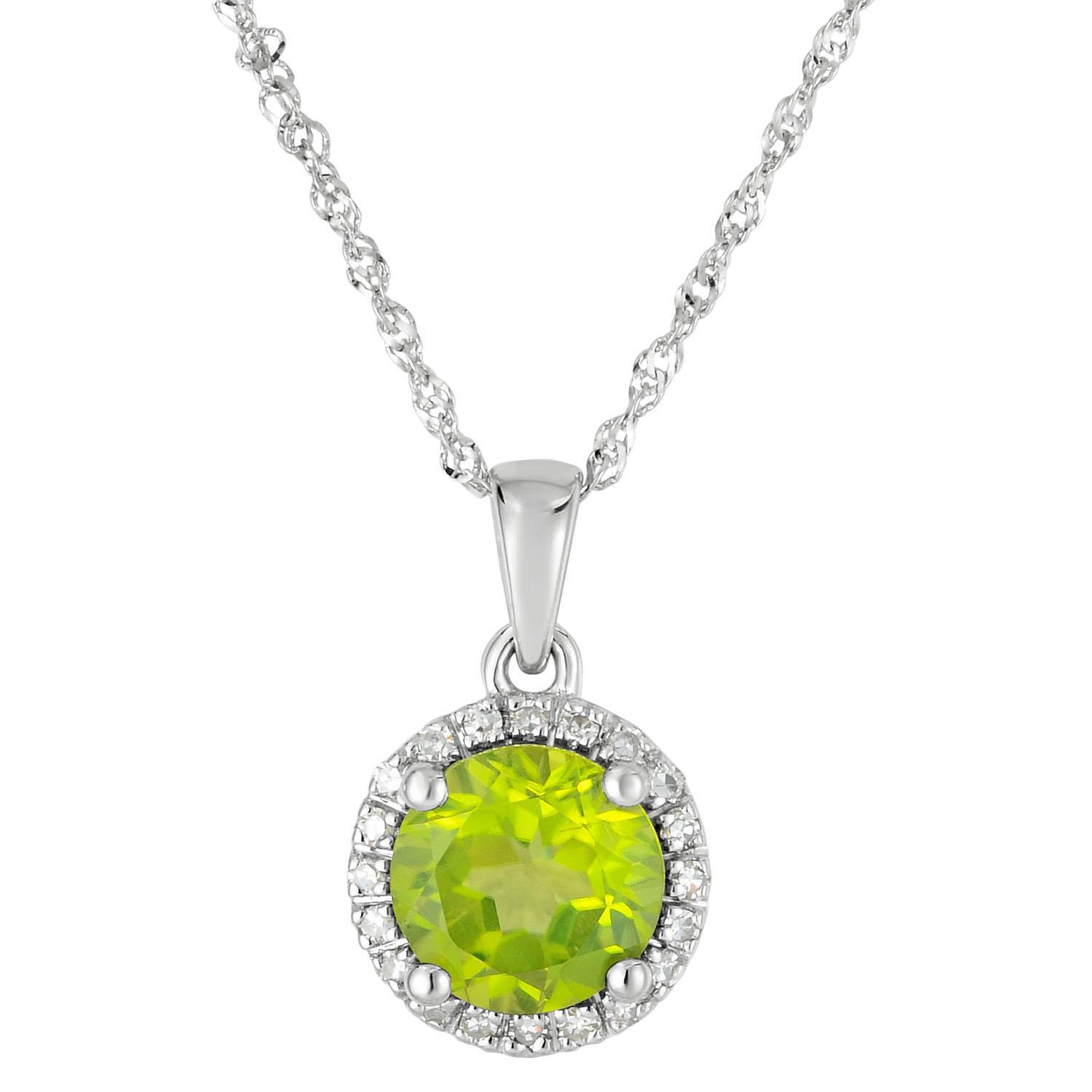 Round Peridot Pendant with Diamonds in 14K White Gold,InStore Products