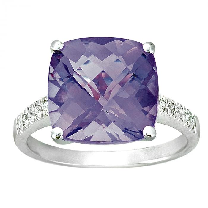 Cushion-Cut Amethyst Ring with Diamonds in 14K White Gold,InStore Products