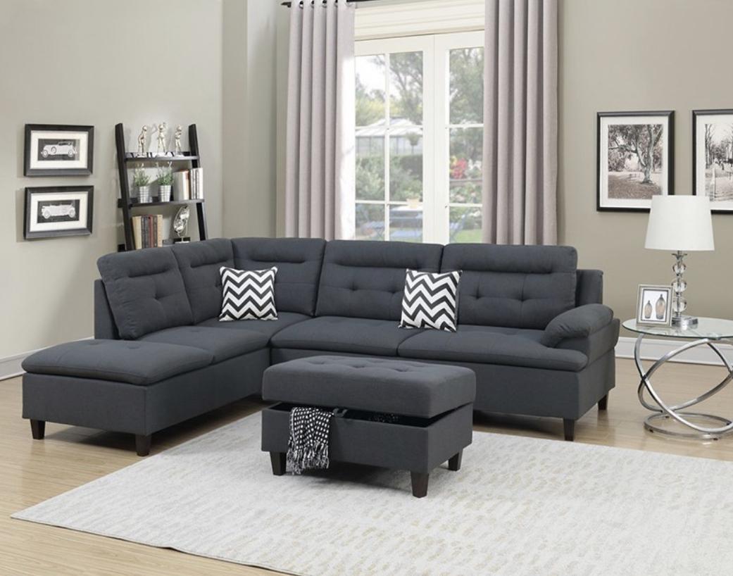 3pc Charcoal Sectional with ottoman,InStore Products