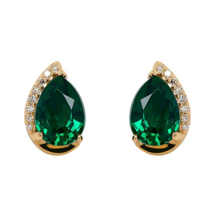 Pear Shape Emerald Earrings with Diamonds in 14K Yellow Gold,InStore Products