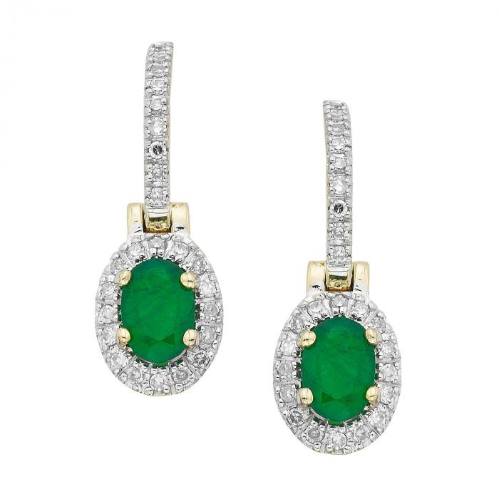 Emerald and Diamond Earrings in 14K Yellow Gold,InStore Products