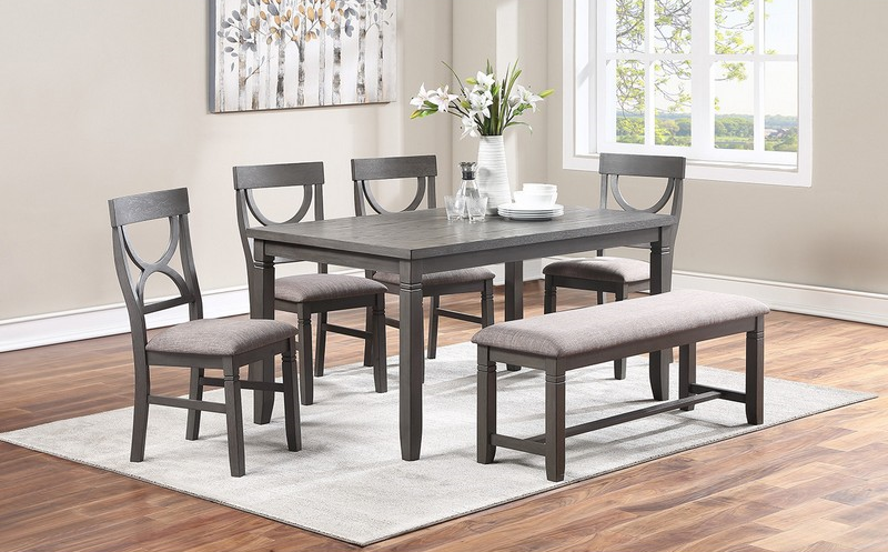 PCS DINNING SET (TABLE+4 CHAIRS+BENCH) GREY,InStore Products