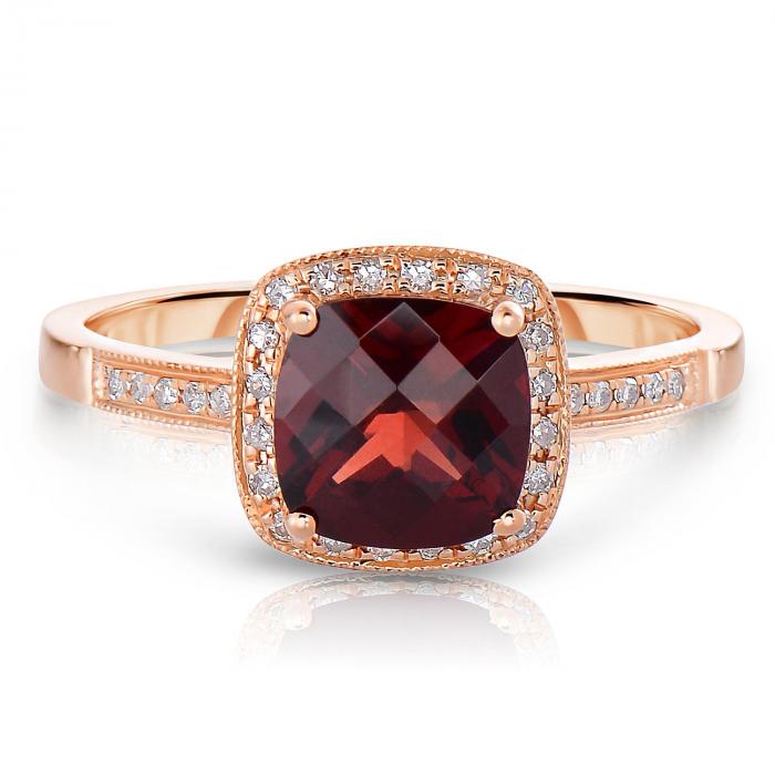 Cushion Shaped Garnet Ring with Diamonds in 14K Rose God,InStore Products