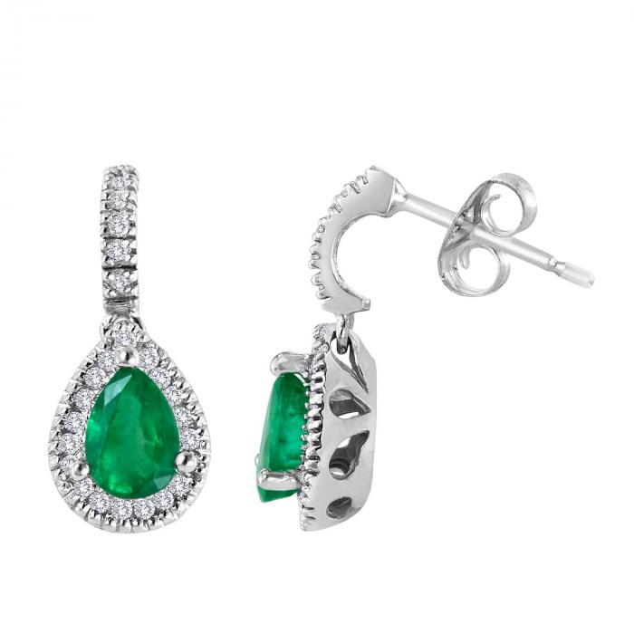 Pear-shaped Emerald and Diamond Earrings set in 14K White Gold,InStore Products