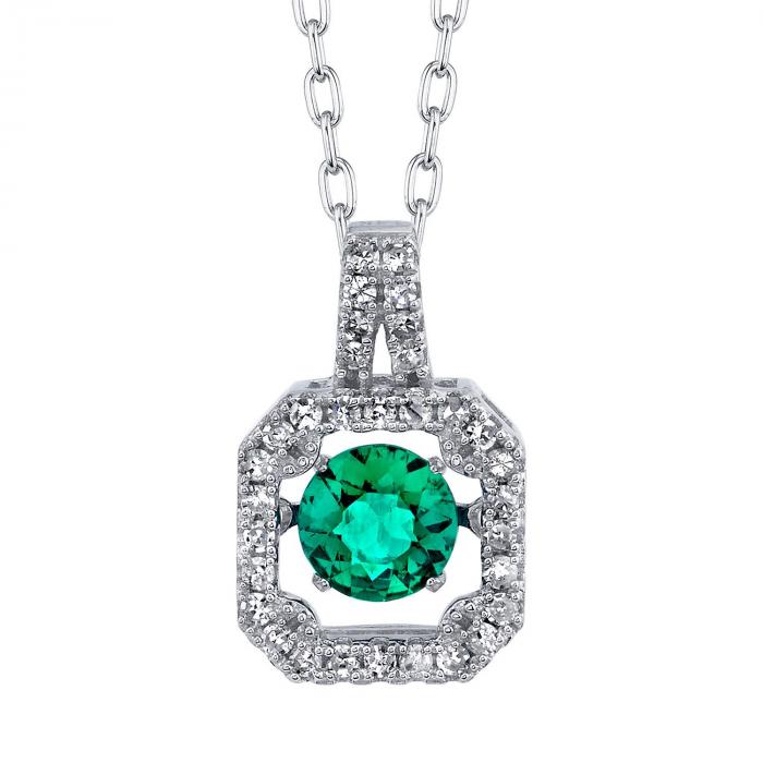Dancing Lab Emerald with .18tw Diamond Pendant in 14K White Gold,InStore Products