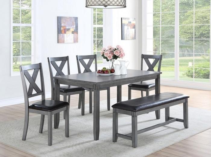 6PCS DINING TABLE SET+BENCH GRY,InStore Products