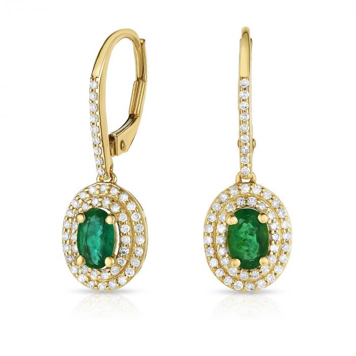 0.80 CT. T.W. Emerald Earrings with 0.35 CT. T.W. Diamonds in 14K Yellow Gold,InStore Products