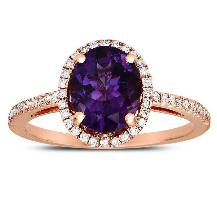 Oval-shaped Amethyst Ring with Diamonds in 14Kt Rose Gold,InStore Products