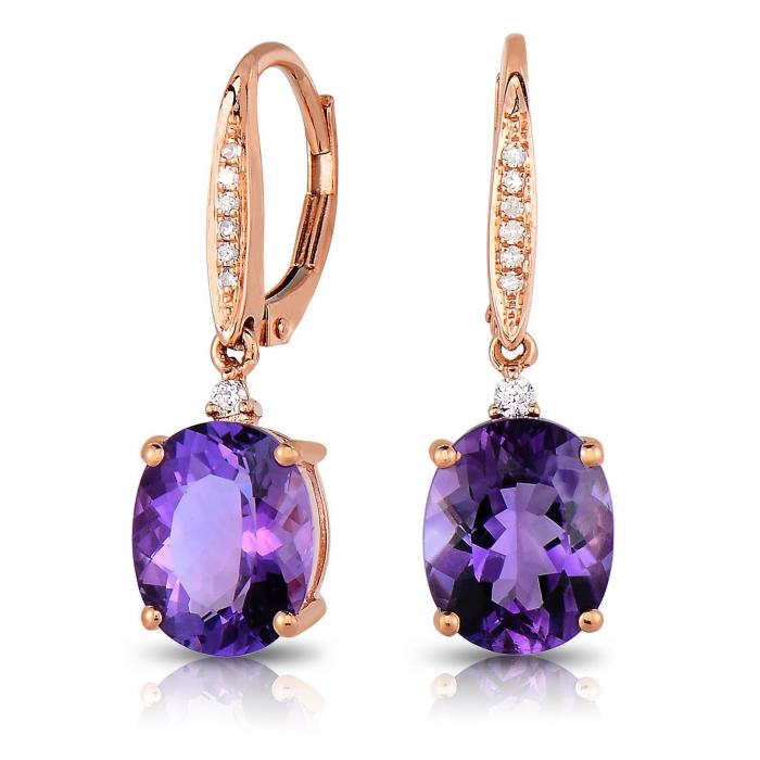 Oval Cut Amethyst Earrings with Diamonds in 14K Rose Gold,InStore Products