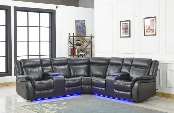 Zenith Gray LED Dual Power Assist Recliners w/ Dual Console,InStore Products