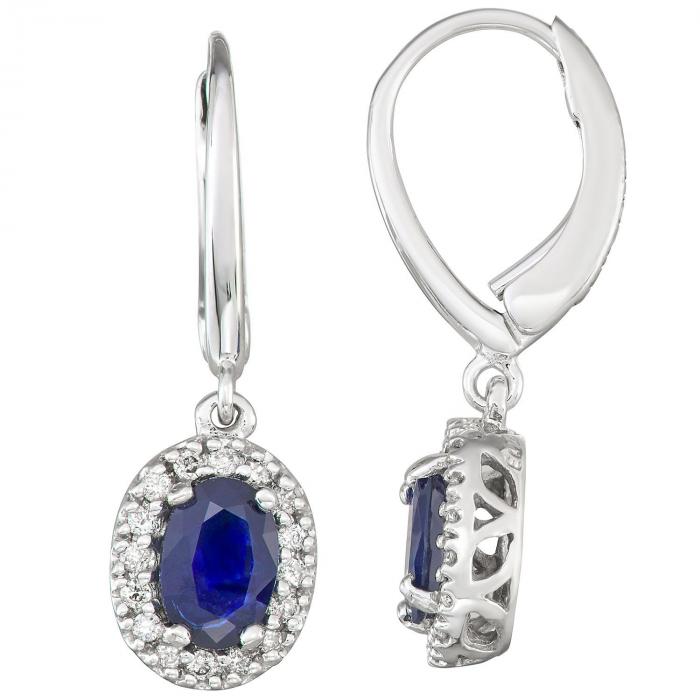 1.2 CT Blue Sapphire and Diamond Earrings in 14k Gold,InStore Products