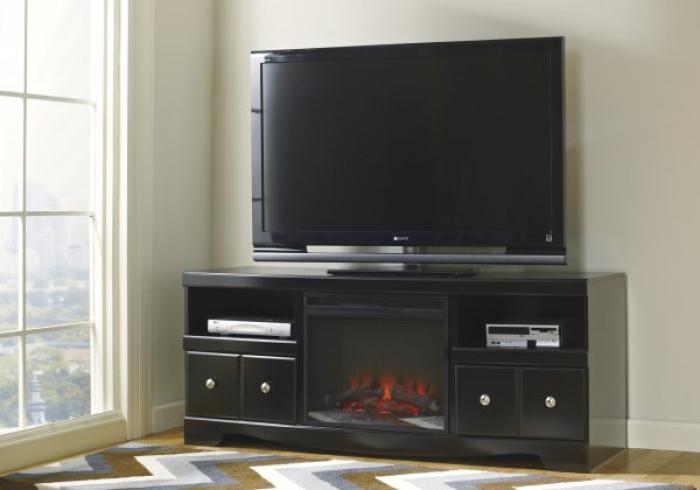 66" Media stand with LED fireplace centered,InStore Products