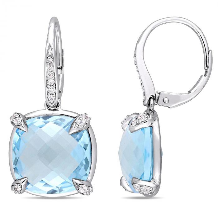 18.2 CT. Blue Topaz and White Sapphire with Diamond-Accent Dangle Earrings in 14K White Gold,InStore Products