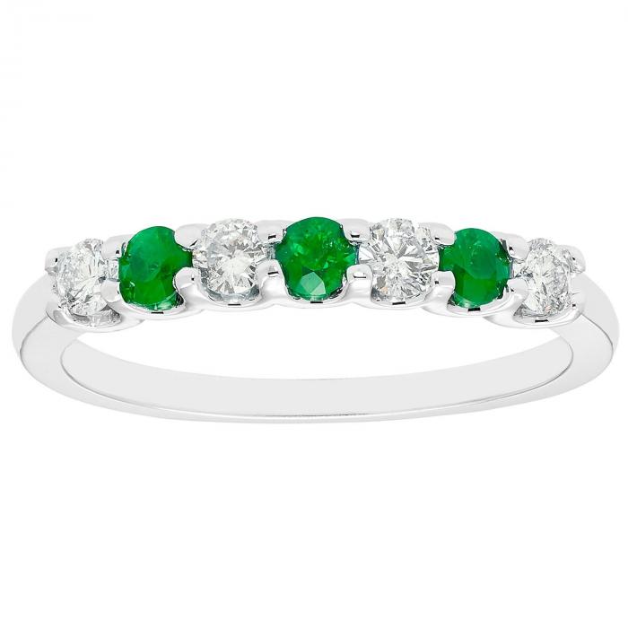 Emerald & 0.14 CT. T.W. Diamond Band in 14K White Gold,InStore Products