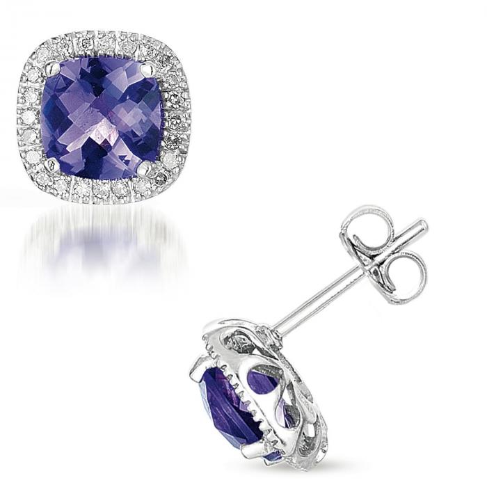Amethyst and Diamond 14K White Gold Earrings,InStore Products