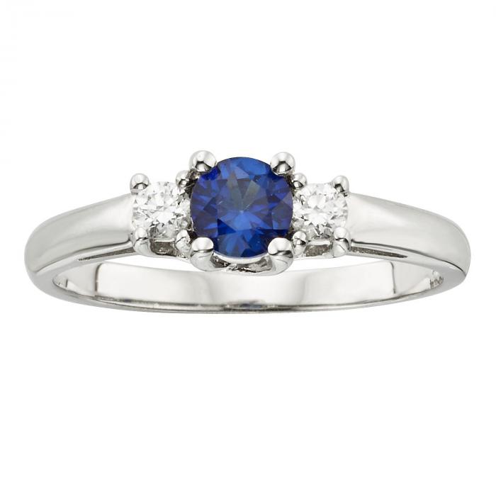 Three Stone Sapphire Ring with .14CT. T.W. Diamond Set in 14K Gold,InStore Products