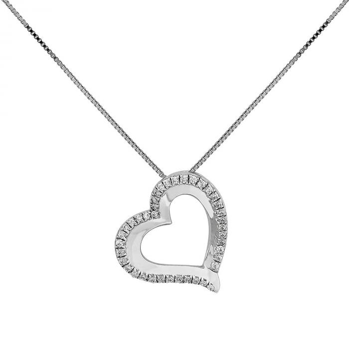 0.14 CT. T.W. Diamond Open Heart Pendant in 14K White Gold, 18",InStore Products