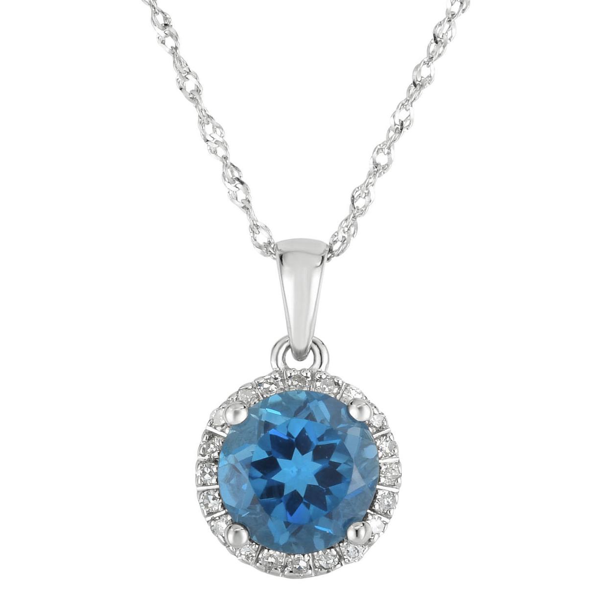 Round London Blue Topaz Pendant with Diamonds in 14K White Gold,InStore Products