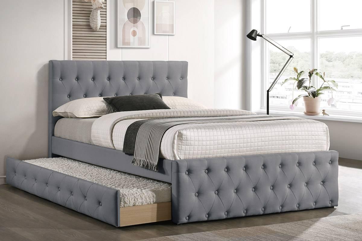 TWIN BED W/TRUNDLE-LIGHT GREY BURLAP,InStore Products