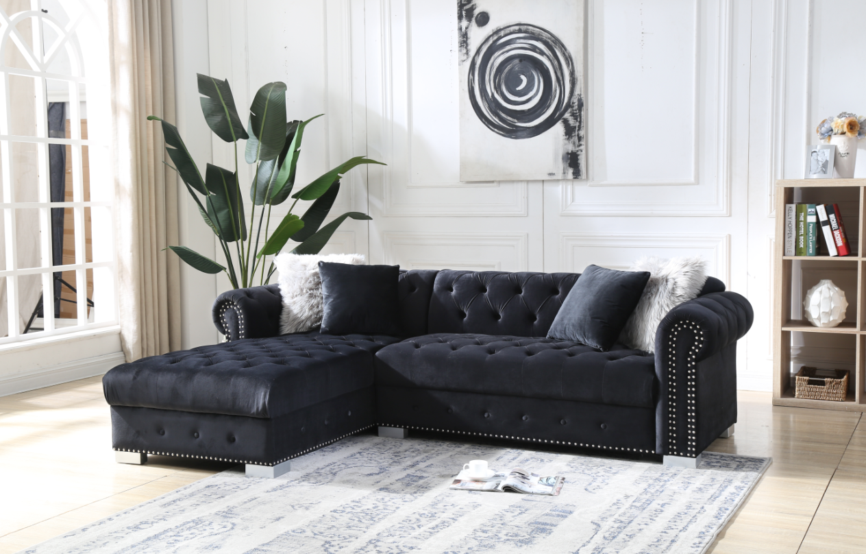 Perla Black Velvet Sectional,InStore Products