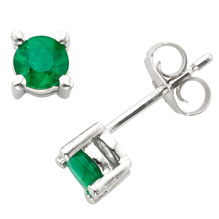 4.5mm Round Emerald Earrings in 14K Gold,InStore Products