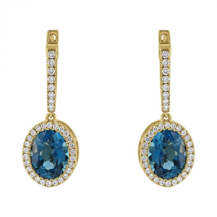 3.9 CT. T.W. London Blue Topaz Oval Drop Earrings in 14K Yellow Gold,InStore Products