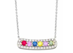 Rainbow Sapphire and Diamond Bar Necklace in 14k Gold