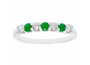 Image for Emerald & 0.28 CT. T.W. Diamond Band in 14K White Gold