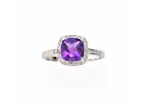Image for Cushion Cut Amethyst Ring with Diamonds in 14K White Gold