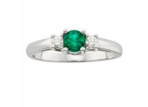 Image for Three Stone Emerald Ring with .14CT. T.W. Diamond Set in 14K Gold