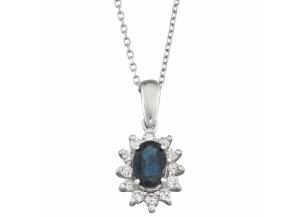 Blue Sapphire and Diamond Pendant in 14k Gold