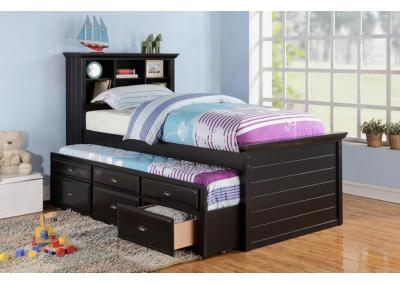 Image for TWIN BED+TRUNDLE W/ SLATS BLACK