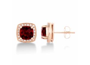 Image for Cushion Shaped Garnet Earrings with Diamonds in 14K Rose Gold
