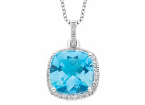 Image for Blue Topaz with Diamond Pendant in 14K White Gold