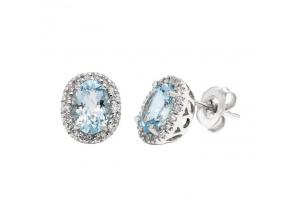 Aquamarine & Diamond Earrings in 14K White Gold