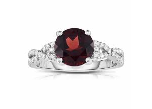 Image for Round-Shaped Garnet Ring with Diamonds in 14K White Gold