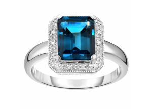 Image for 2.50 ct. London Blue Topaz & .08 ct. t.w. Diamond Ring 14K White Gold