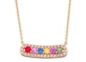 Rainbow Sapphire and Diamond Bar Necklace in 14k Rose Gold
