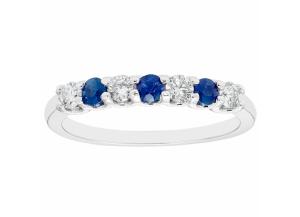 Image for Sapphire & 0.28 CT. T.W. Diamond Band in 14K White Gold