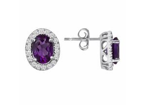Image for Oval Amethyst and White Topaz Earrings in 14K White Gold