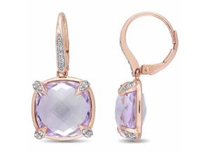 15.7 CT. Rose de France and White Sapphire with Diamond-Accent Dangle Earrings in 14K Rose Gold