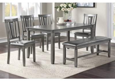Image for 6PCS DINING SET TABLE+4 CHAIRS+BENCH GREY
