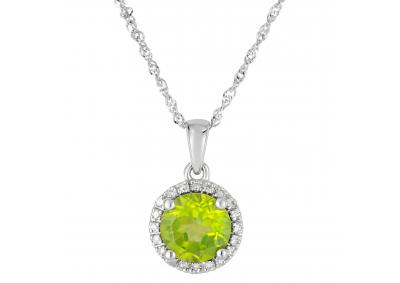 Image for Round Peridot Pendant with Diamonds in 14K White Gold