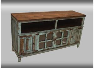 Image for 72" Turquoise Rustic style solid wood sofa media tv stand 