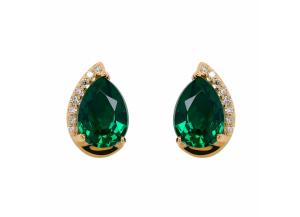 Pear Shape Emerald Earrings with Diamonds in 14K Yellow Gold