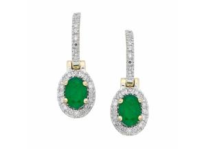 Emerald and Diamond Earrings in 14K Yellow Gold
