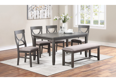 PCS DINNING SET (TABLE+4 CHAIRS+BENCH) GREY