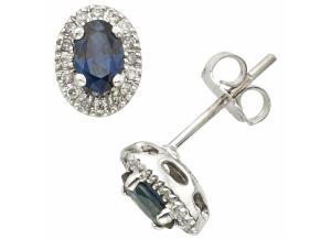 1.2 CT Blue Sapphire and Diamond Earring in 14k Gold
