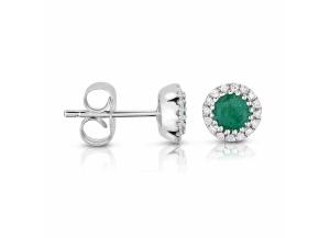 Image for Round Shaped Emerald Earring with Diamonds in 14K White Gold