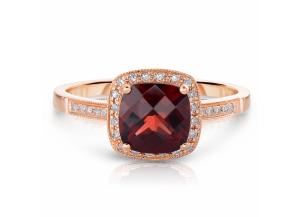 Image for Cushion Shaped Garnet Ring with Diamonds in 14K Rose God